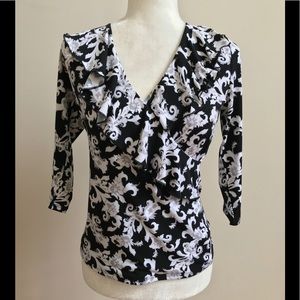 White House Black Market Ruffled V-Neck Top